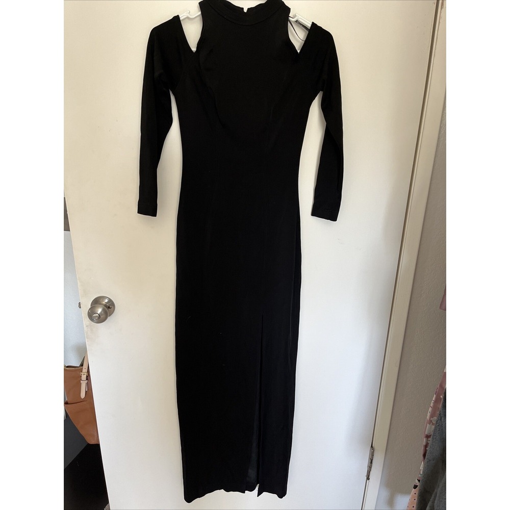 TADASHI Shoji Vintage 90's Black  Cold Shoulder Cut Out Maxi Evening Gown S /M
